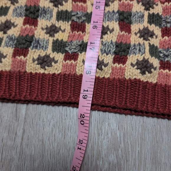 Vintage 90s Red Camel Patchwork 3D Knit Sweater Burgundy Women's S Cottagecore - Picture 4 of 7